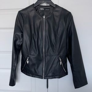 Zara size medium faux leather jacket with zipper details